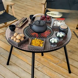 Folding Barbecue Round Table Stove Portable Camping BBQ Charcoal Grill Patio Tea Boiling Backpacking BBQ Grill Stove