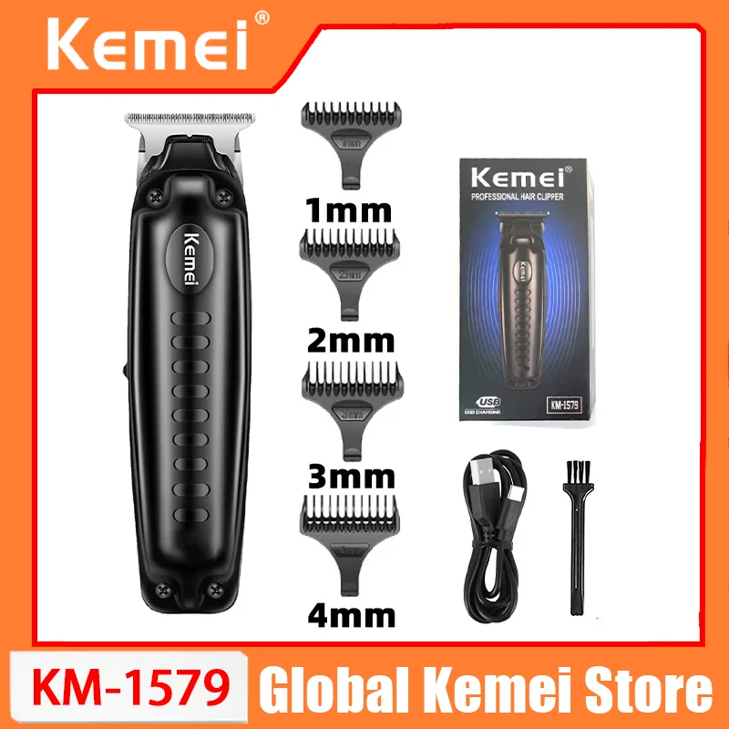 Kemei 1579 PRO Aparador de Cabelo Sem Fio Profissional 0mm Zero Gap Máquina de Acabamento Detalhadora de Alto Desempenho e Perfil Baixo