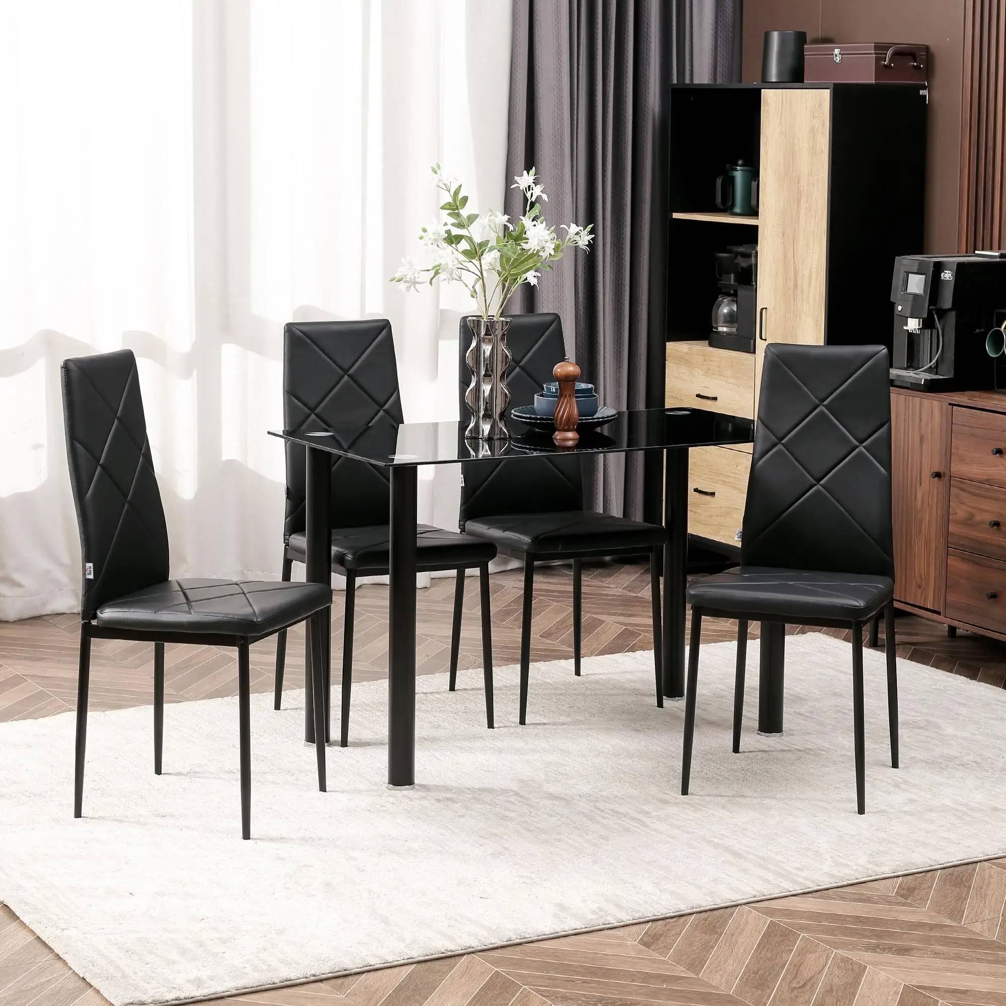 Ensemble de 4 chaises de salle à manger en similicuir de haute qualité, 41x50x97 cm, noir, pieds en métal