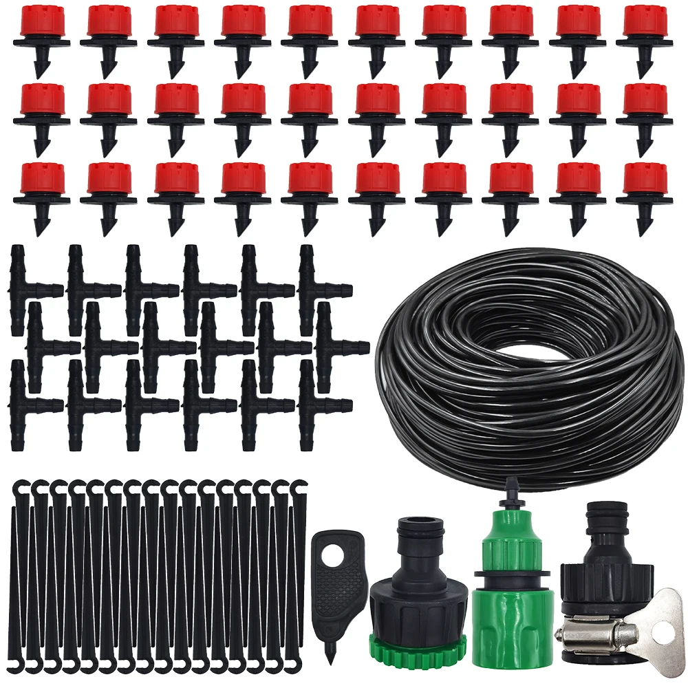 15M-25M Tropfbewässerungsset Automatisches Gartenbewässerungssystem mit verstellbaren Tropfern und 4/7'' Schlauch für Gewächshaus