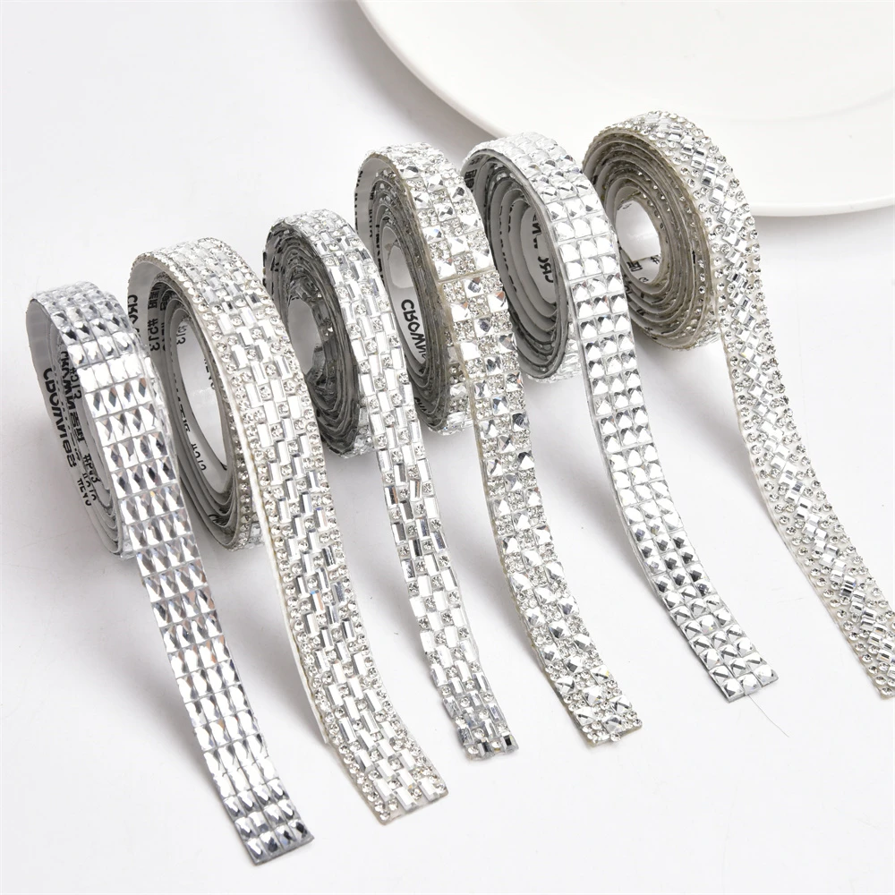 5Yards/Pack Self-Adhesive Glass Crystal Rhinestone Sticker Ribbon Trim Diy Shiny Strass Tape For Craft Gift Applique Accessories