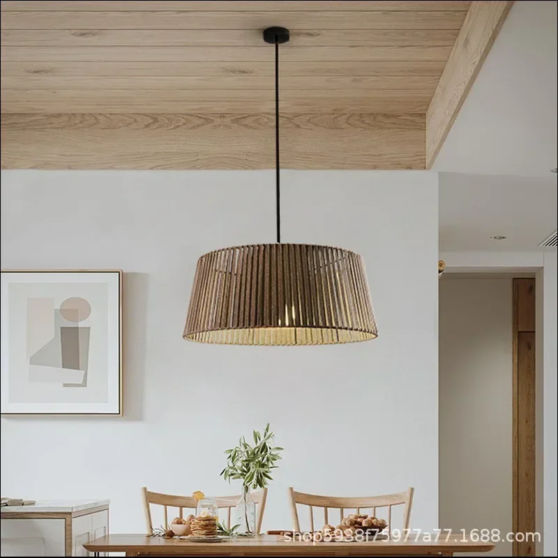 Zen Chinese Style Rope Hanging Lamp Natural Tatami Tea Room Light Rustic Bar Pendant Fixture for Study and Traditional Restauran