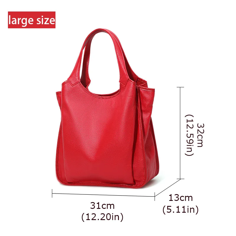 Aidrani genuine leather women\'s bag, large capacity handbag, fashionable and versatile red cowhide shoulder bag