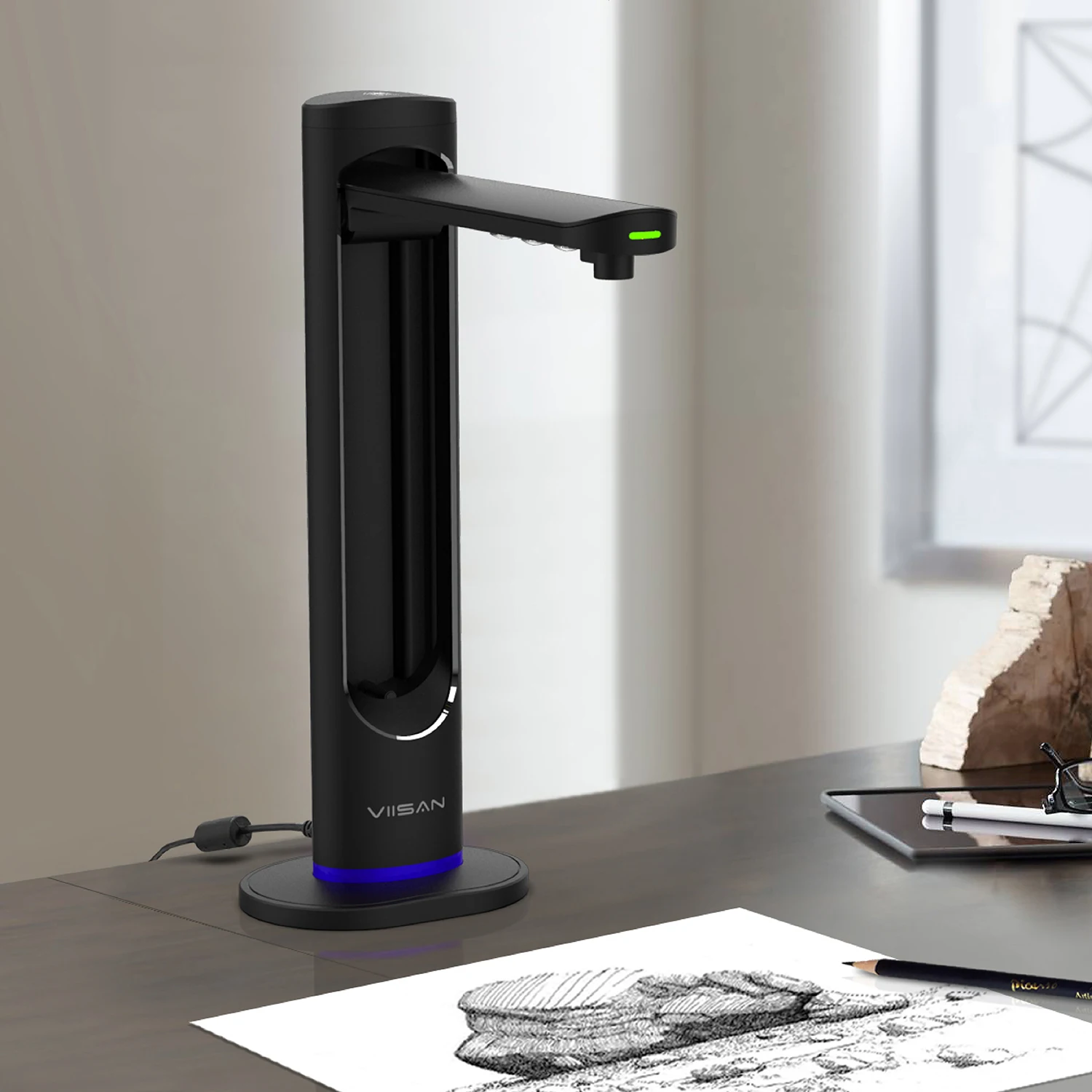 VIISAN K48 48MP Book Scanner，600DPI AI Document Camera with OCR, Auto Page Smoothing, Laser Positioning, Windows/Mac