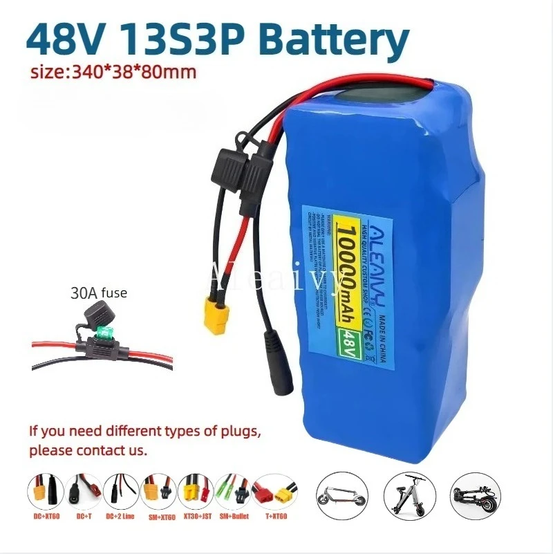 48V 13S3P 10000mAh Lithium-ion Battery Pack With BMS, 30A Fuse, Suitable For 250W- 750W 54.6V Electric Scooter Commuting Tools