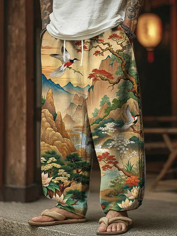 

2026 Fashion Cool Gothic Japanese Ink Painting Style 3D Printing Loose Straight Leg Pants Street Harajuku Casual Sports Pants