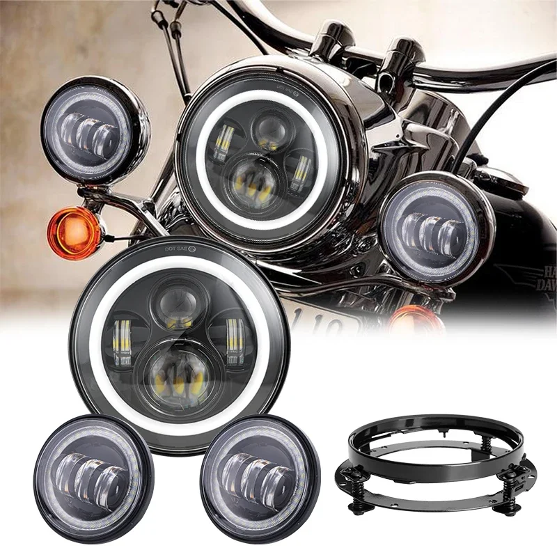 

Motorcycle Led Head Lamp Light Unit Headlight Motor Lamp Fog Motorbike Halo Waterproof Motorcycle Headlight Assembly Kit Set