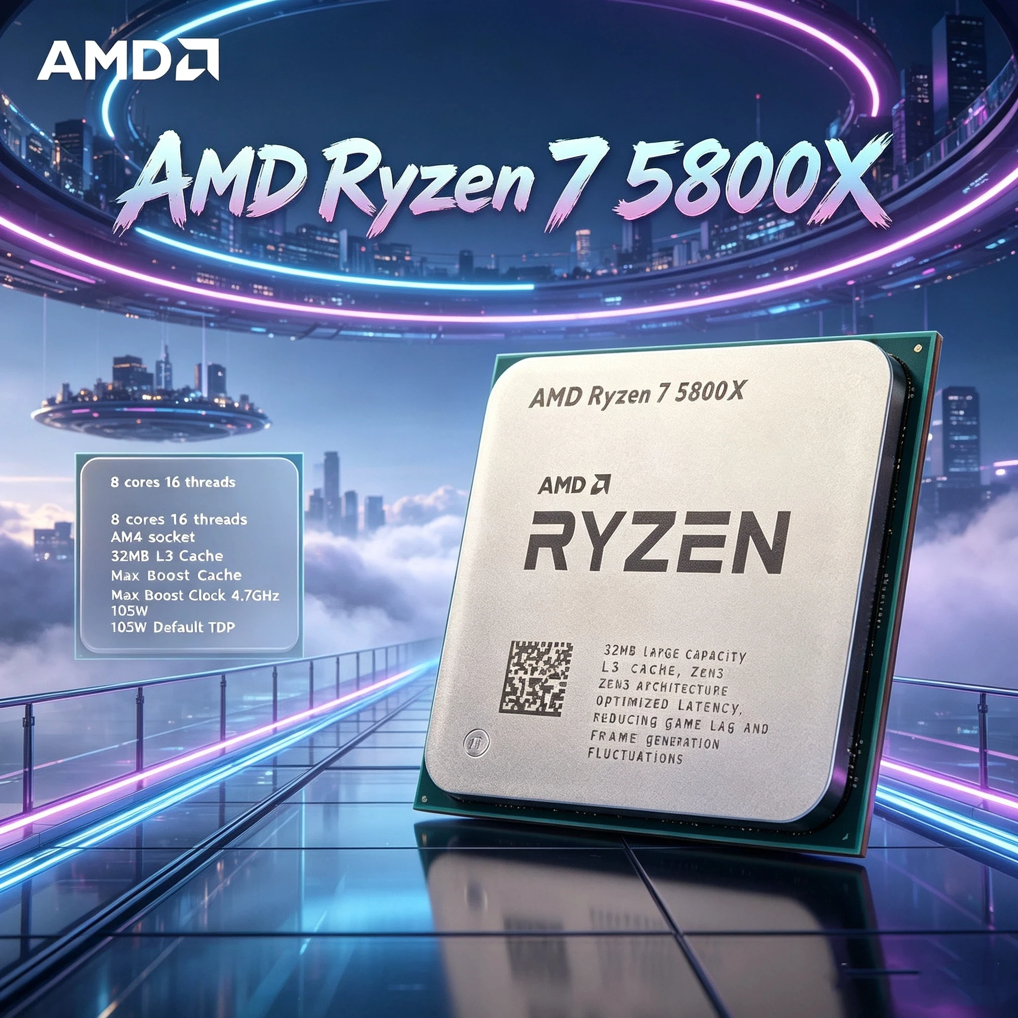 Ryzen 7 5800X Desktop Processor AM4 CPU Upgrade Path 8 Cores 16 Threads 4.7GHz Boost DDR4 Platform