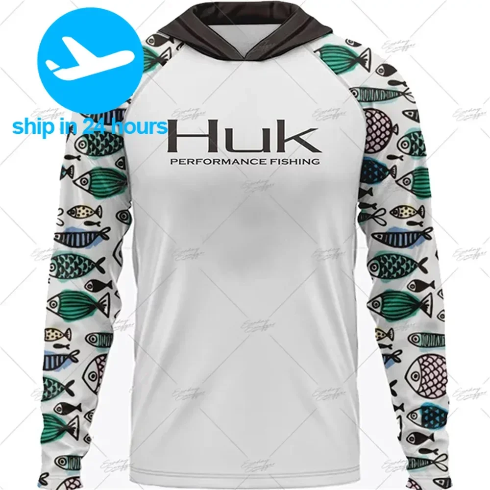 

HUK Hooded Fishing Shirts Upf 50 Long Sleeve T Shirt Sun Protection Fishing Clothing Breathable Fishing Hoodies Camisa De Pesca