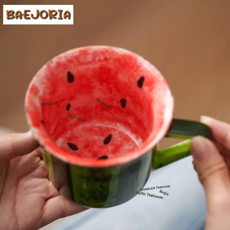 210ml Hand-painted Watermelon Coffee Mug Retro Latte Cereal Mug Afternoon Tea Mug Personal Office Water Cup Tableware