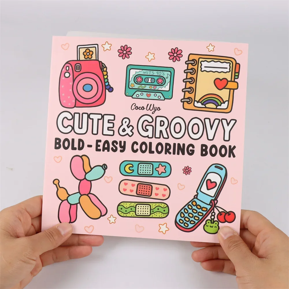 Adult Coloring Book for Stress Relief & Anxiety Reduction - Cute Groovy Cartoon Art, Thick Lines & Cozy Scenes, Perfect Gift for