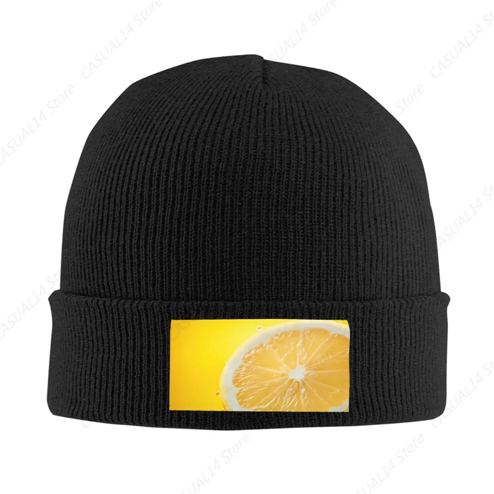 Lemon Fruit Print Unisex Acrylic Knitted Hat Winter Beanie For Men Women Knit Cuffed Plain Ski Hat