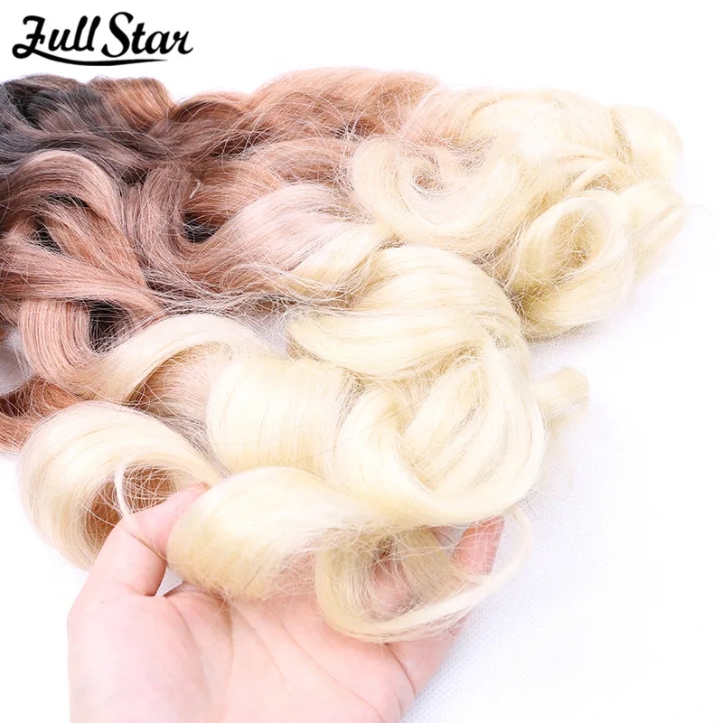 Full Star Synthetic Curly Braiding Hair Crochet Braid Yaki Pony Style Spiral Loose shiny Silky Wave Hair French Curls Blonde