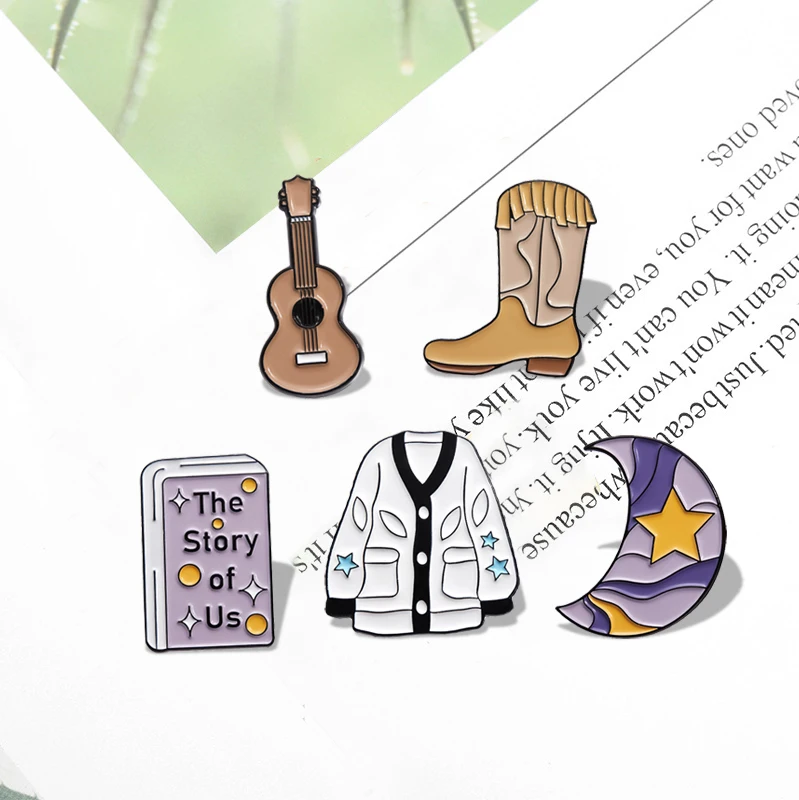 Sweater Boots Guitar Enamel Pins Custom The Story of Us Moon Brooches Lapel Badges Cartoon Funny Jewelry Gift for Kids Friends