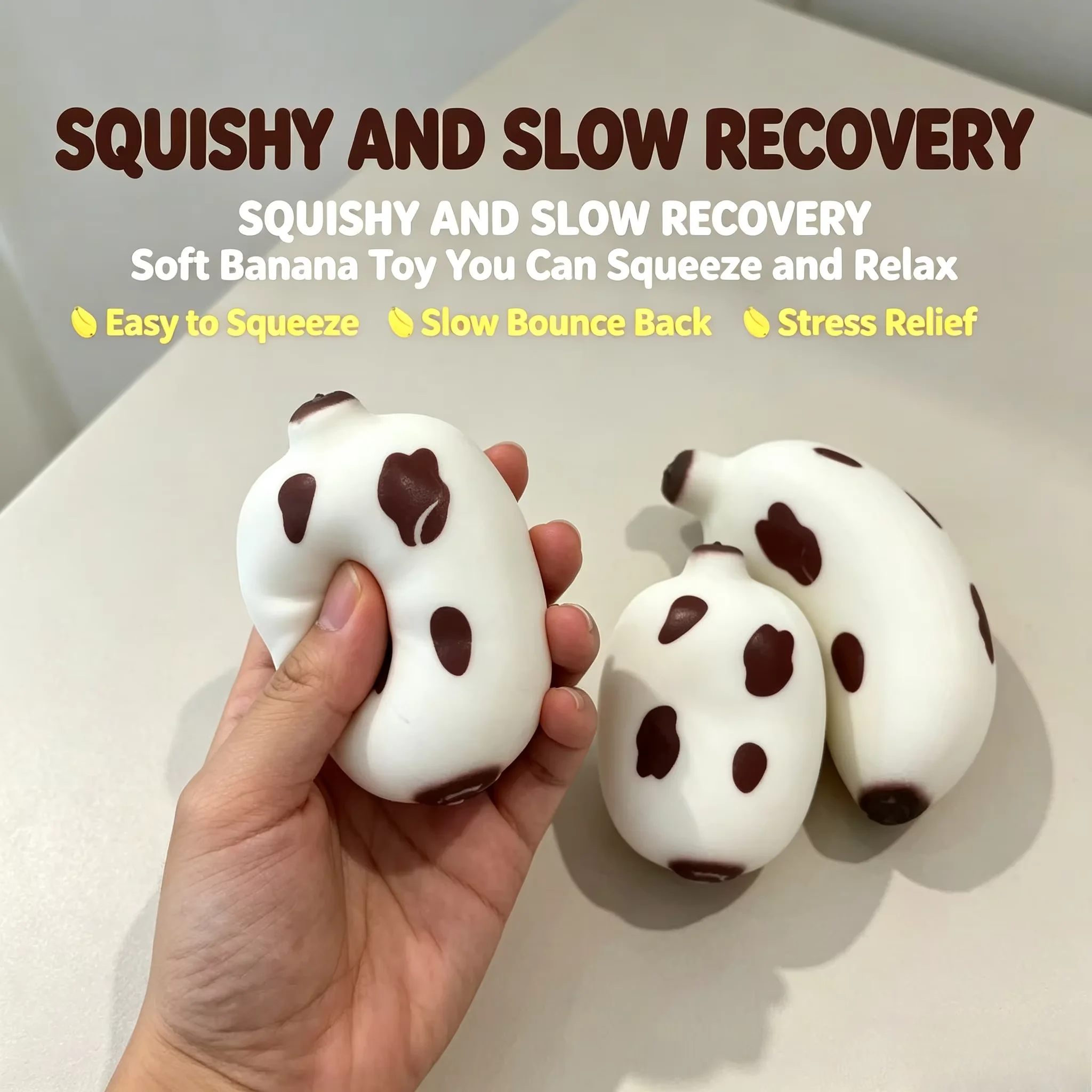 Cow Pattern Banana Crunchy Ball Handmade Slow Rebound Squeeze Toy Stress Relief Fidget Decompression Sensory Desk Gift