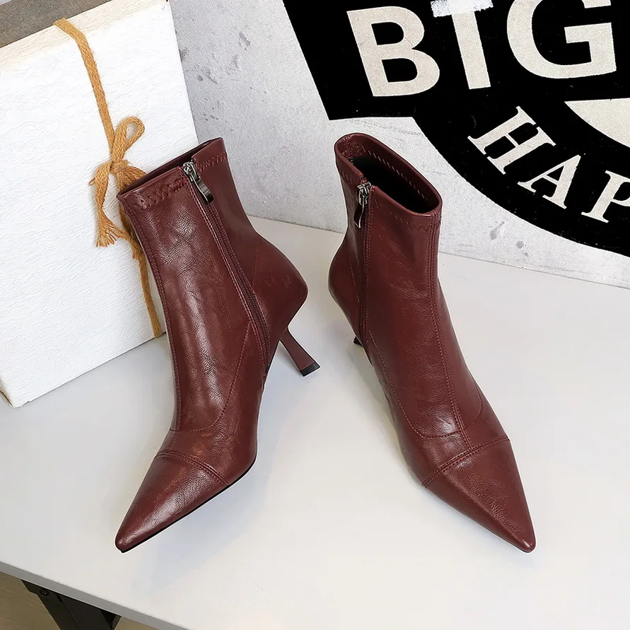 

New Fashion Pointed Toe Ankle Boots Women Wedding Party Shoes Winter Autumn Slim Short Ladies Booties Botines Mujer