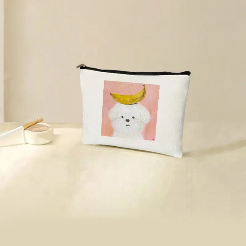 New Cute Puppy Print Cosmetic Bag Storage Bag Lipstick Zipper Bag Perfume Cosmetic Bag Office Supplies Canvas Storage Pencil Bag