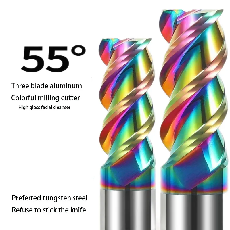 

55 degree colorful U-shaped groove milling cutter with 3 edges, specifically designed for high-efficiency aluminum milling
