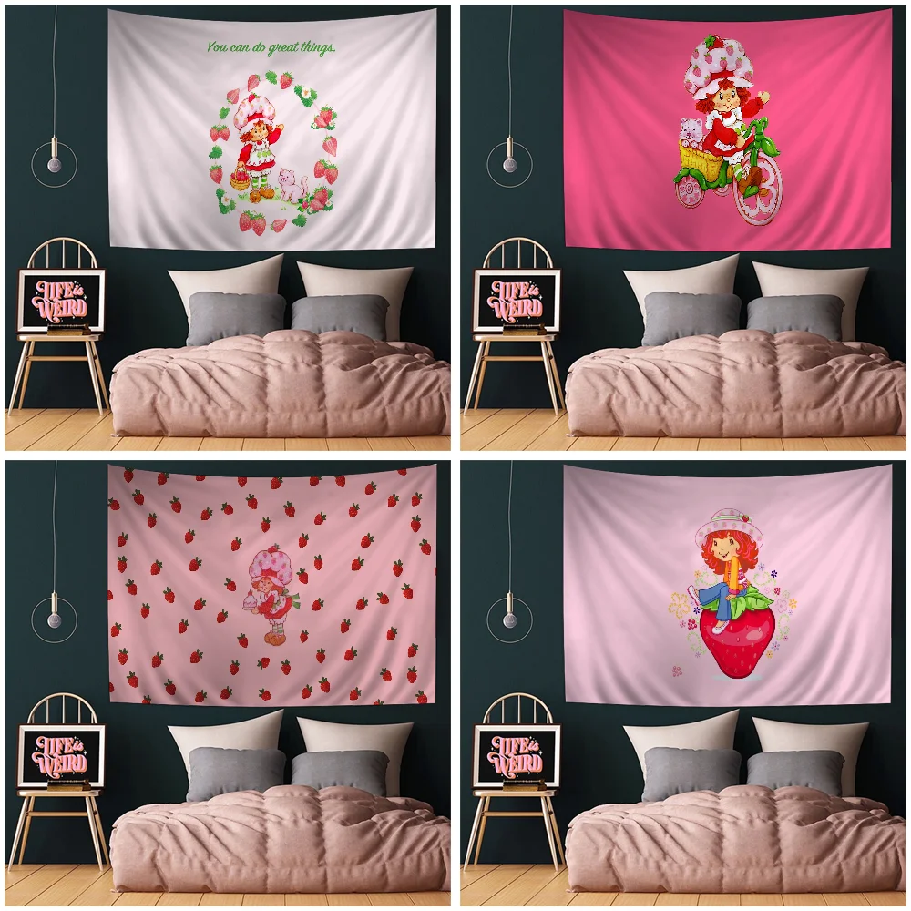 Strawberry Shortcake Anime Tapestry Indian Buddha Wall Decoration Witchcraft Bohemian Hippie Wall Hanging Sheets