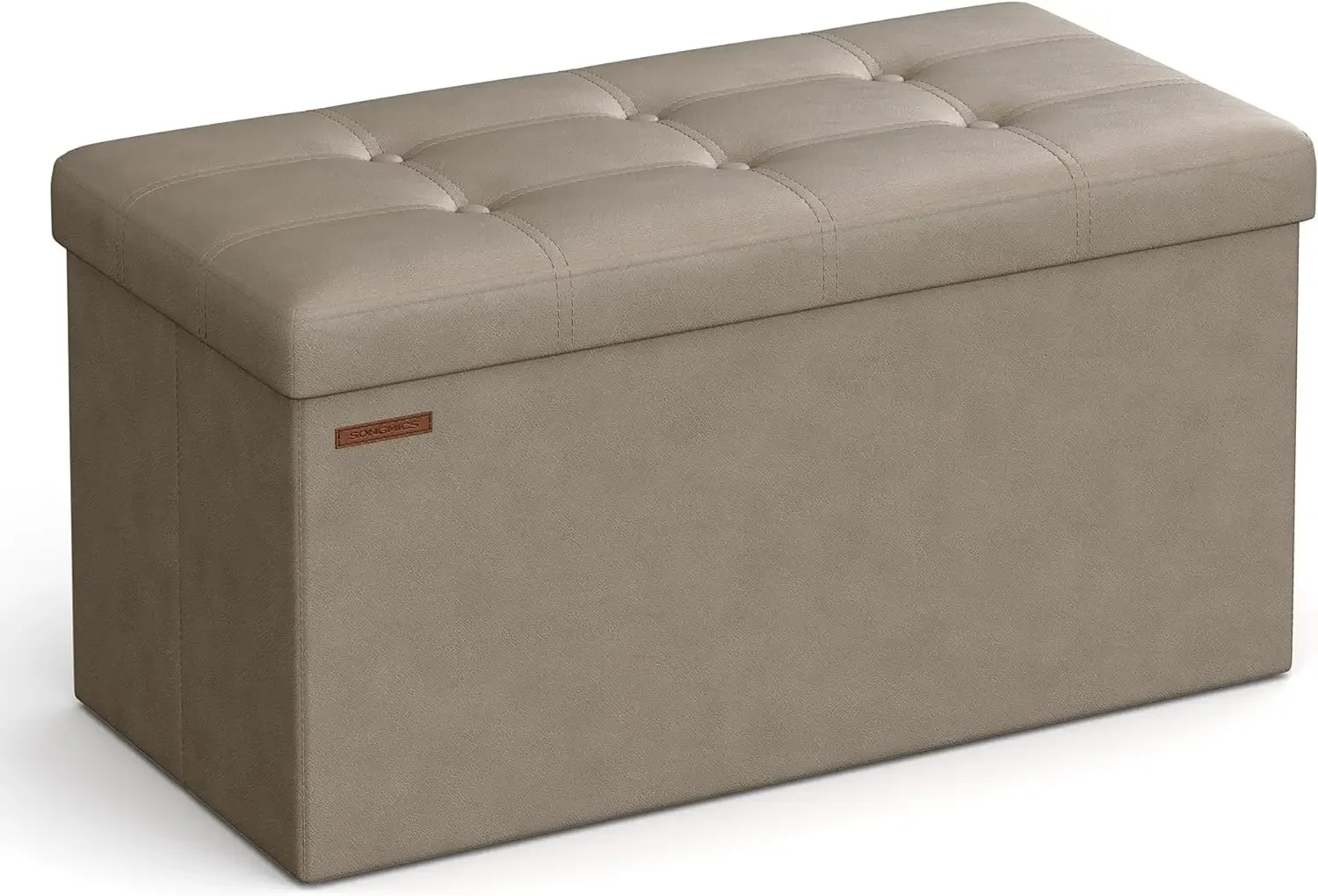 

SONGMICS 30 Inches Folding Storage Ottoman Bench, Storage Chest, Footrest, Coffee Table, Padded Seat, Faux Leather,