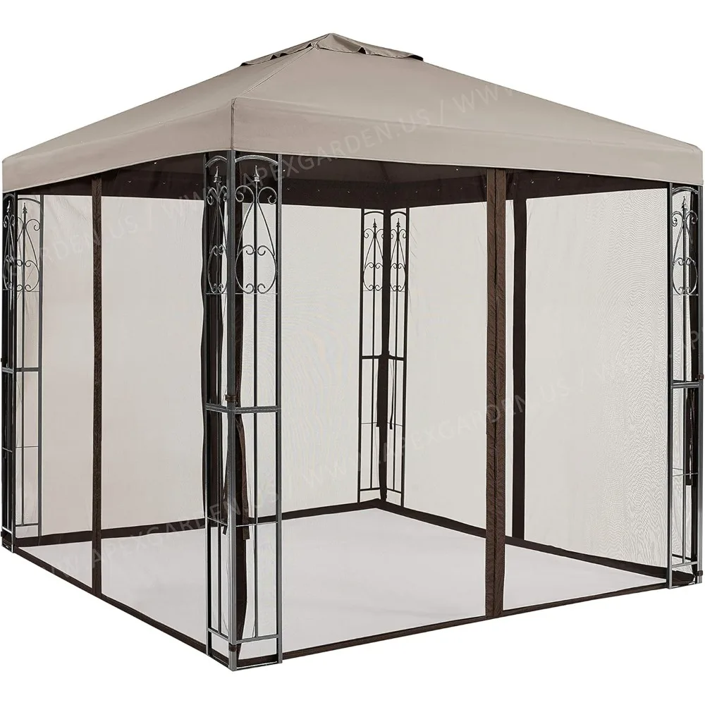 8 ft. x 8 ft. Rococo II Gazebo with Mosquito Net Tan casa prefabricada