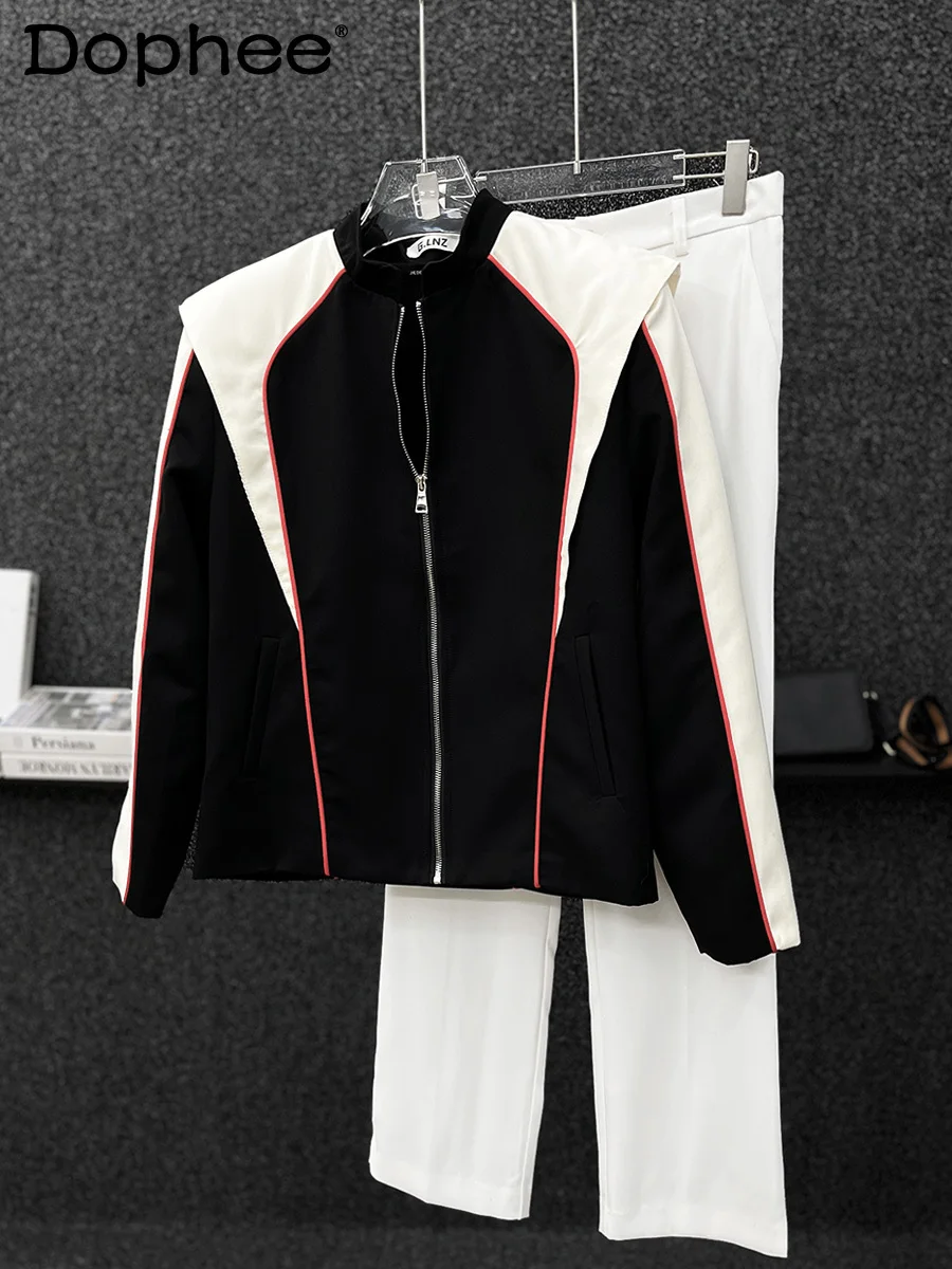 High-end Splicing Stand Collar Jackets Men's 2024 Autumn Trendy Handsome Male Versatile Locomotive Contrast Color Zipper Tops