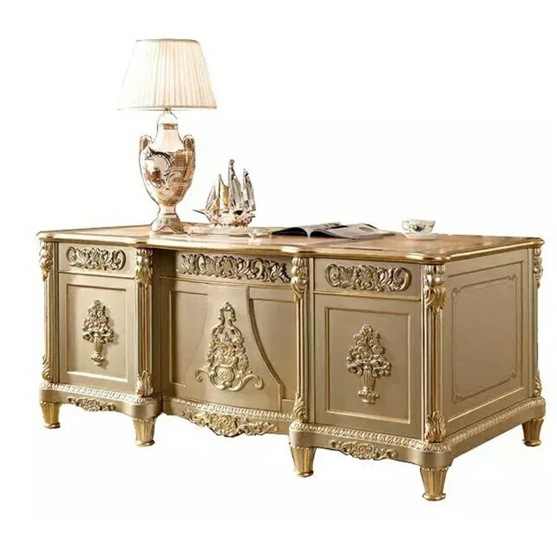 

European-style solid wood desk boss desk high-end villa luxury carved computer desk