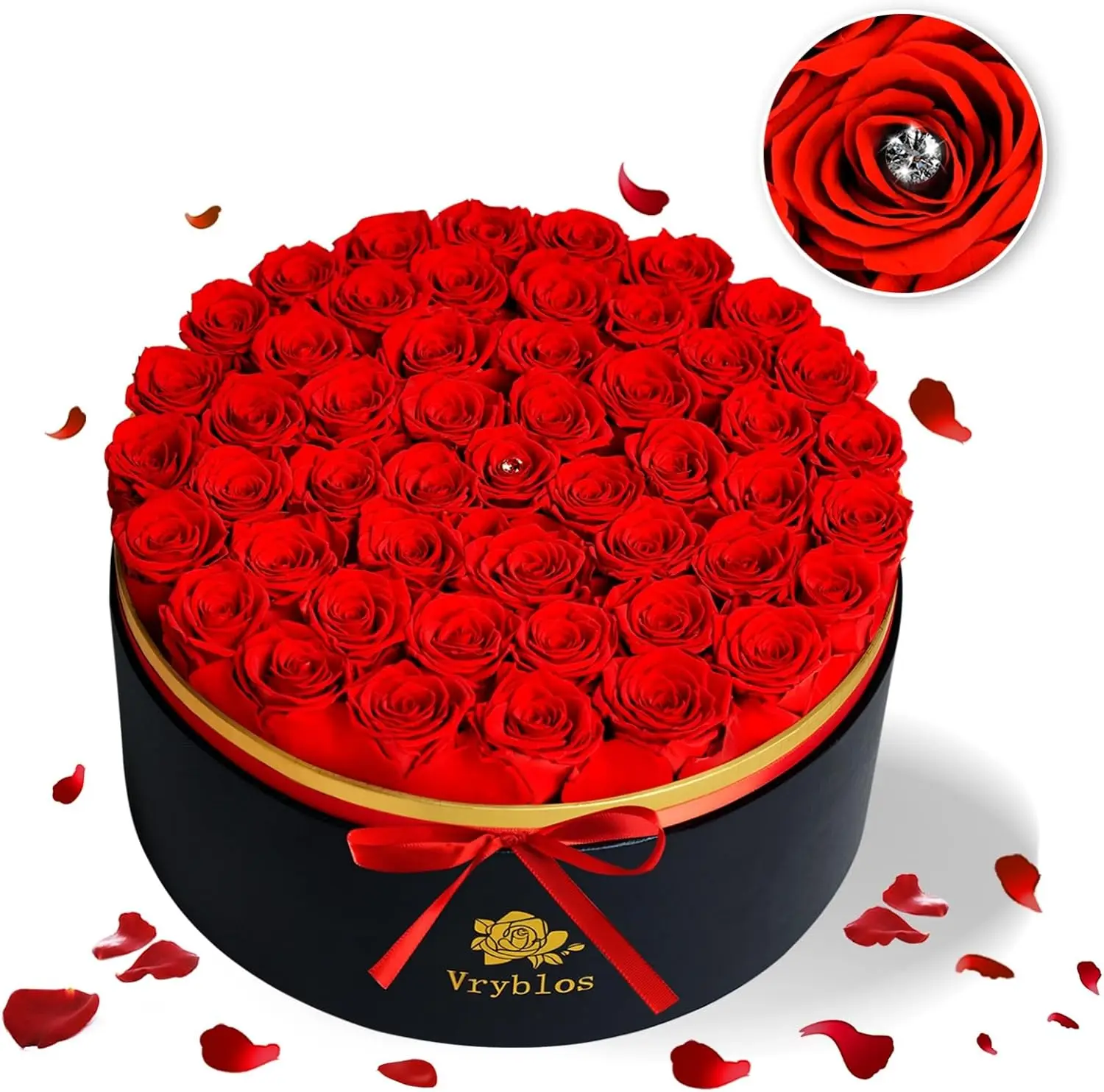 

50 Forever Red Roses in a Box Preserved Flowers 100% Real Immortal Rose for Delivery Graduation