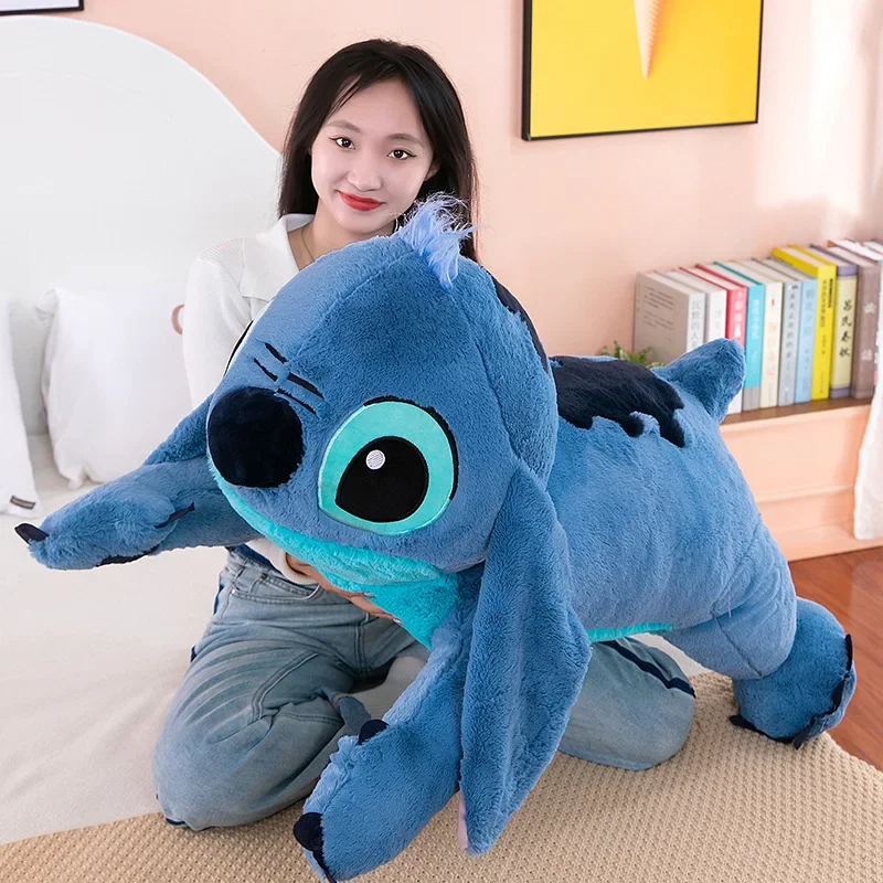 Hot Sale Disney 45/60/80cm Stitch Doll Plush Toy Lilo&stitch Kawaii Plush Stuffed Doll Soft Pillow Prone Posture Blue Cute Gifts