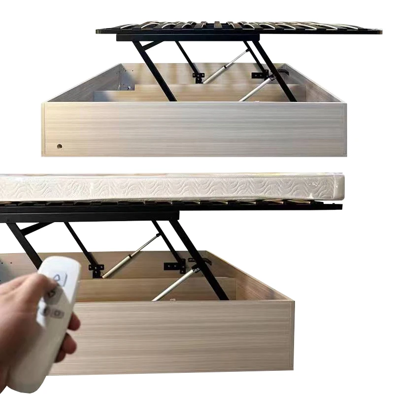 Electric Smart DIY Plywood Case Bed with Multifunction Space-Saving Metal Gas Stable Lifting Storage Mechanism for Home Use