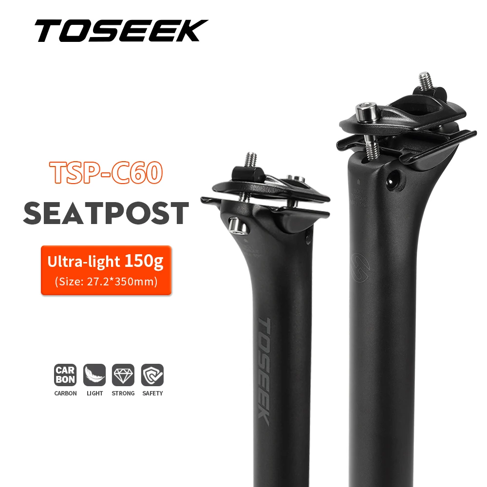 TOSEEK C60 Carbon Seatpost Light Weight 27.2  31.6mm Length 400mm Matte Black MTB Road Bike Seat Post  Seat Tube Bicycle Parts