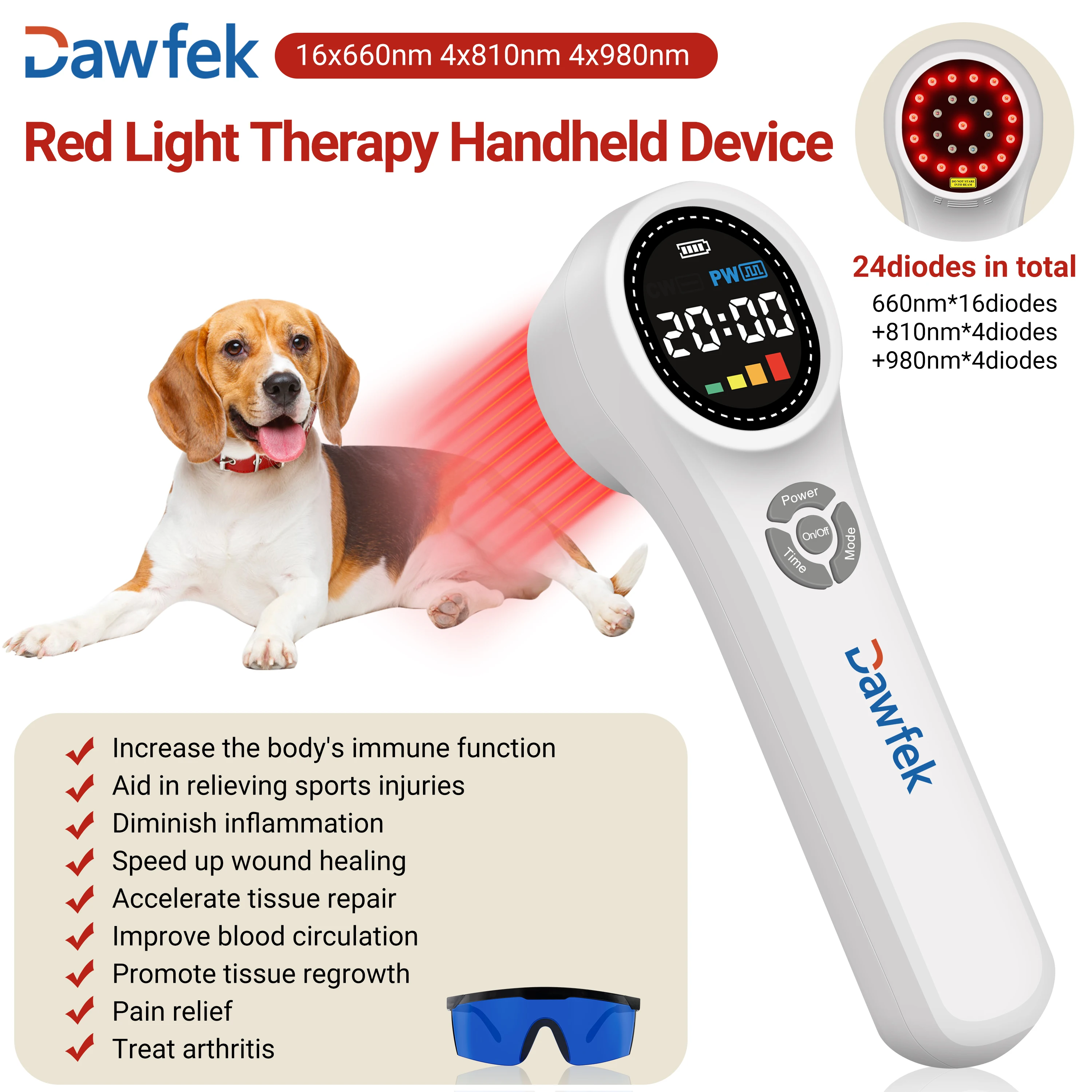 Dawfek Cold Laser At Home 16X660Nm 4X810Nm 4X980Nm Cold Laser Treatment For Arthritis Color Lcd Screen Easy To Use