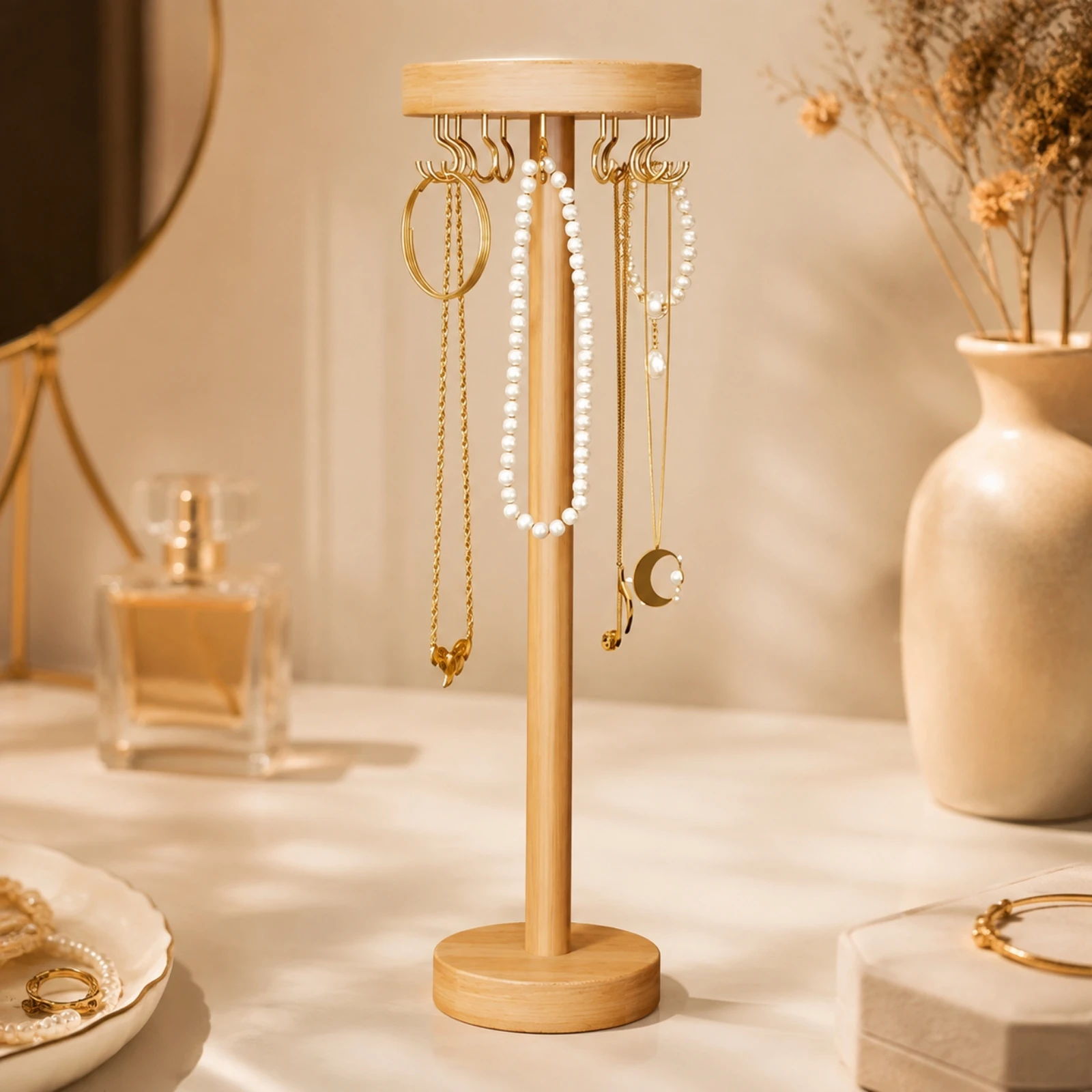 Necklace Holder Portable Tabletop Jewelry Display Stand Bracelet and Necklace Organizer Stand Multi Functional for Dresser