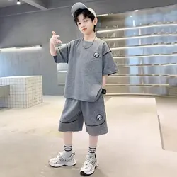 New Summer Boys Girls Sets Korean High Street Fashion Kids T-shirts Shorts 2 Piece Set High Quality Children's Sports Suits 2024