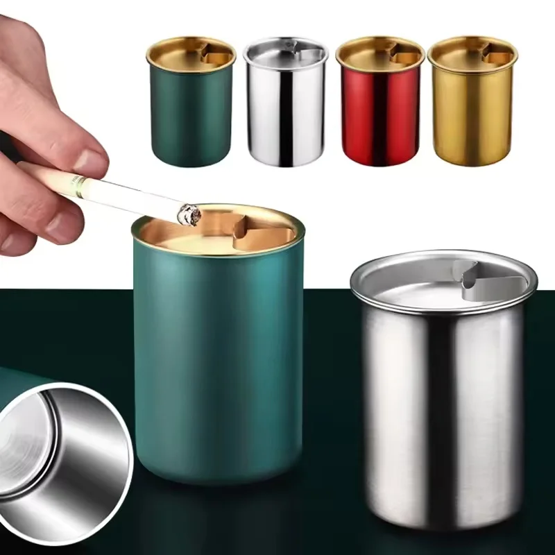 Stainless steel ashtray with lid for home use creative personality trendy living room car  funnel anti fly multiple purposes