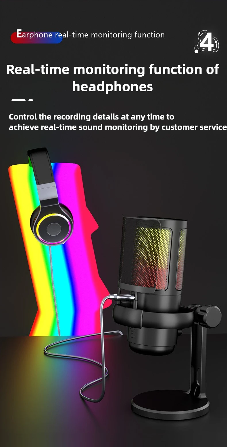 Microfono USB Kit microfono da gioco capacitivo RGB Microfono cablato per studio di registrazione podcast Streaming Laptop PC desktop