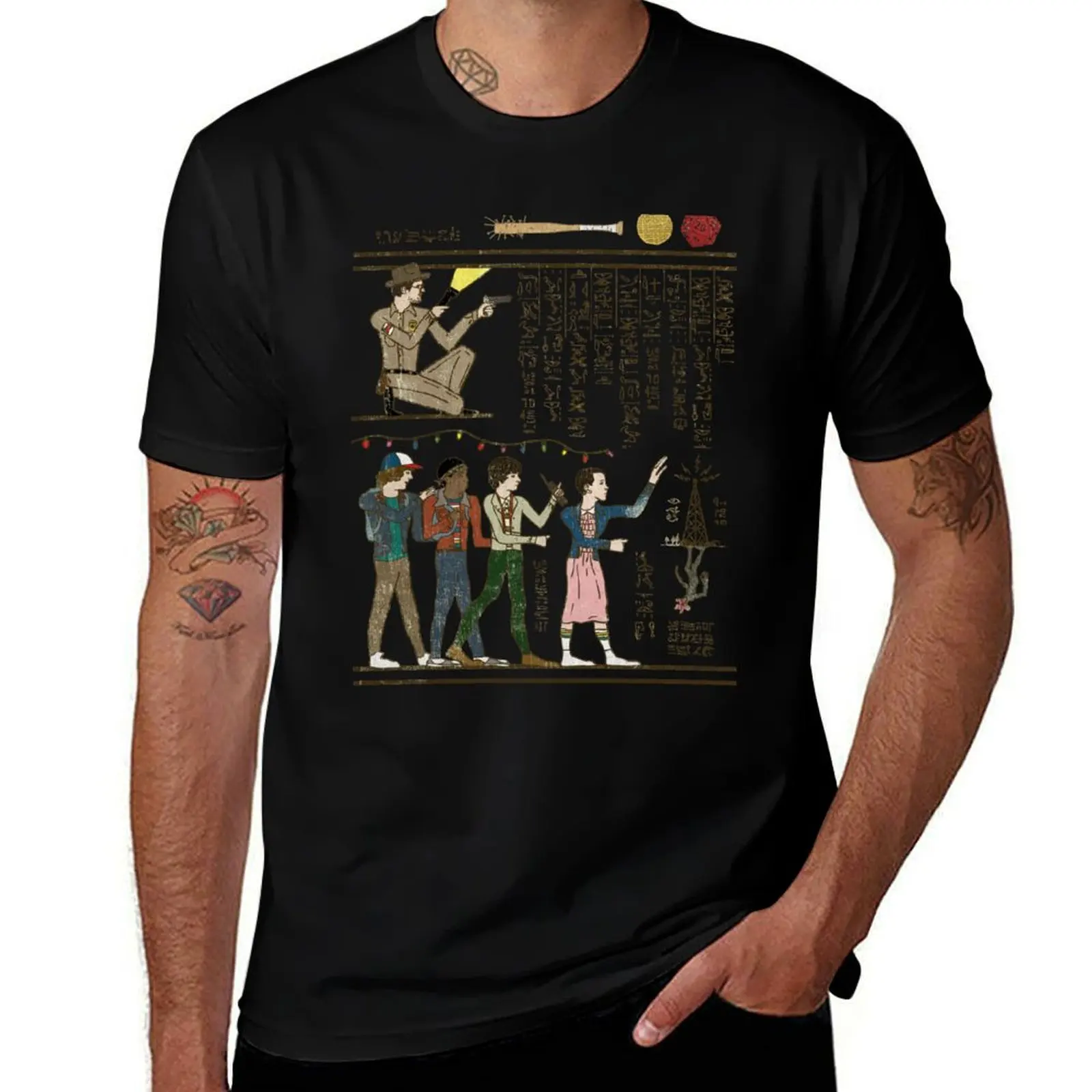 Hero-glyphics: Upside Down T-Shirt Casual All Match Tee Shirt for Men T-Shirt