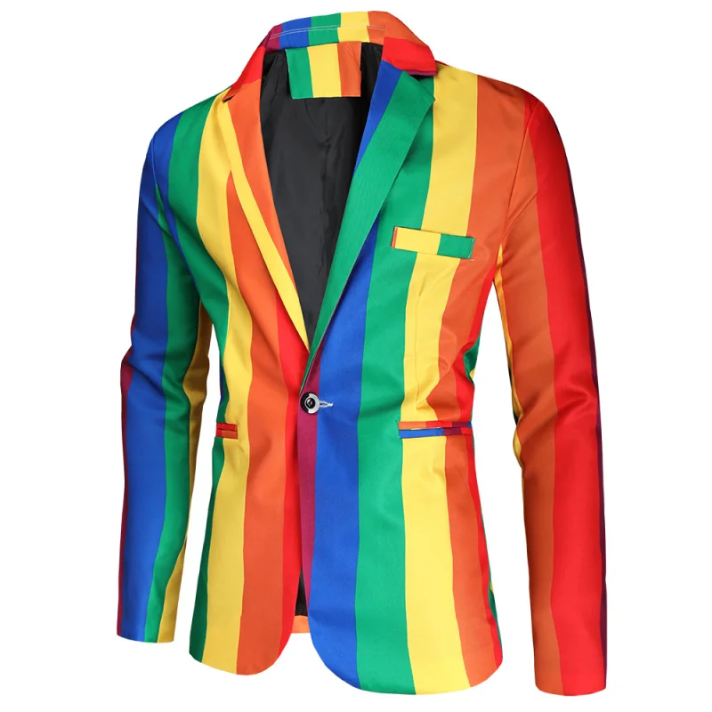 

202 Autumn Winter New Cisas loween Print Men's Casual Striped Suit Jaet Stand Fit Youth Faion Long Sve