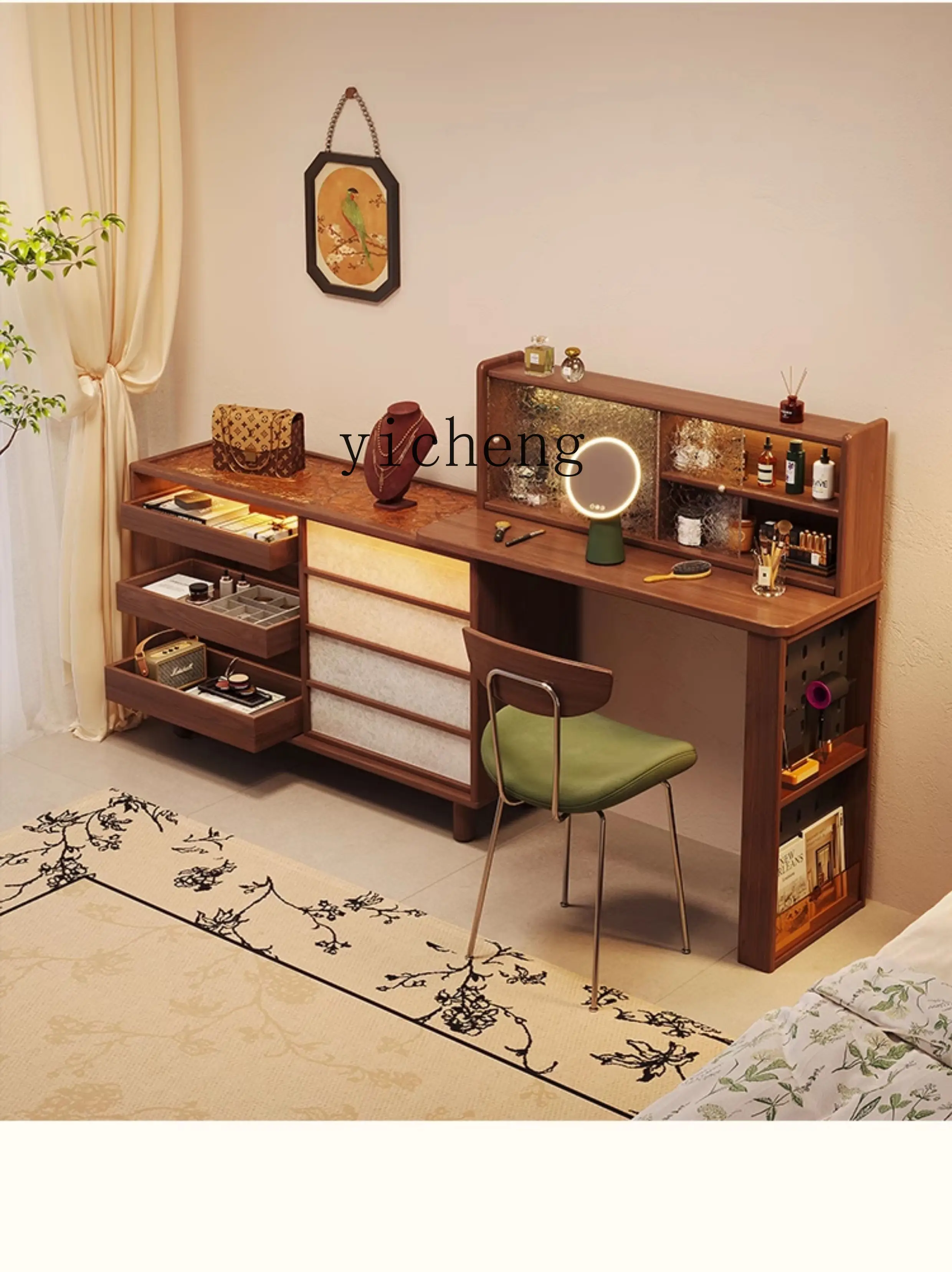 v3 Dressing Table Black Walnut Solid Wood Chest of Drawers Bedroom Storage Extendable Corner Makeup Table