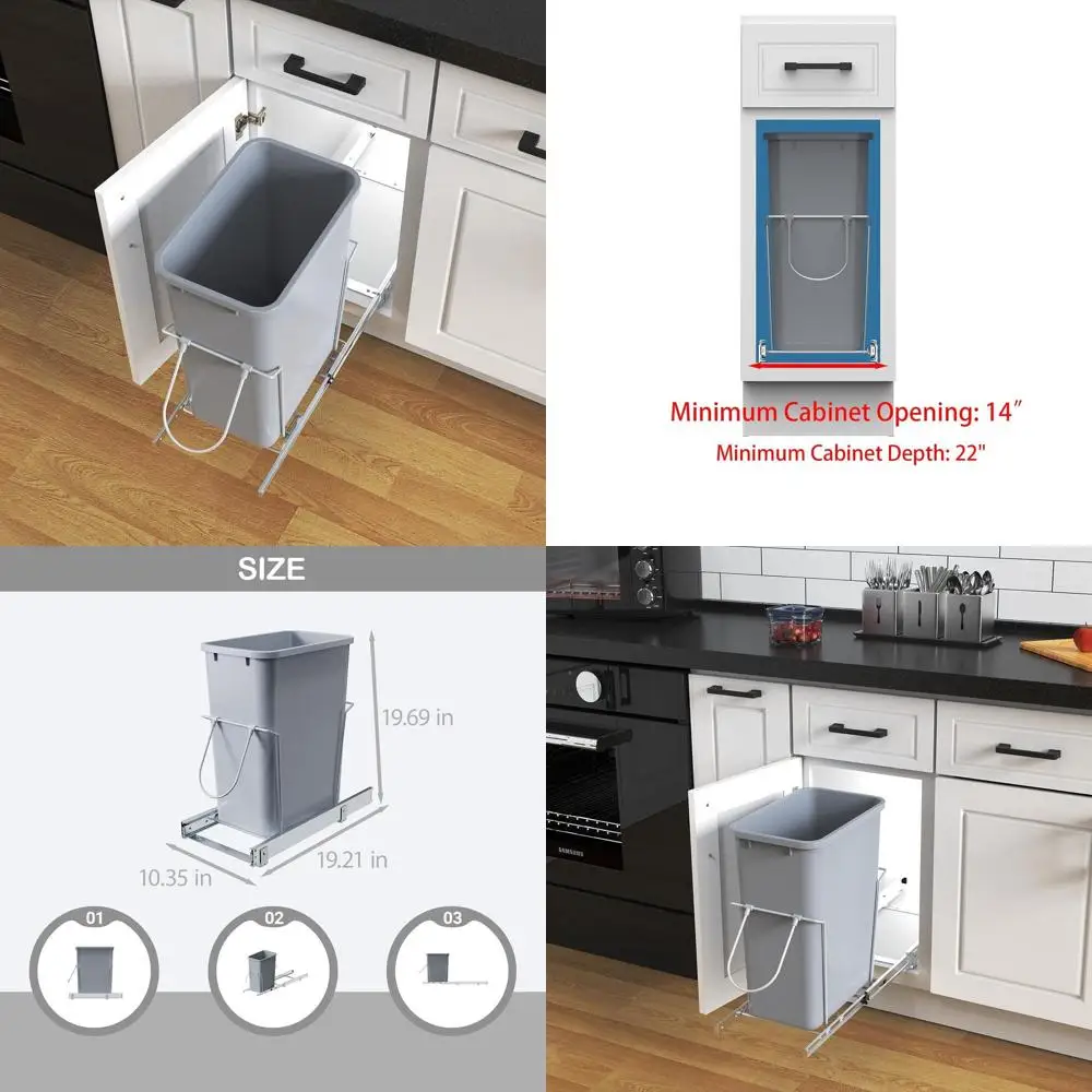 

35-Quart Pull-Out Kitchen Trash Bin with Metal Frame, Grey, Fits Cabinets Above 14 Opening