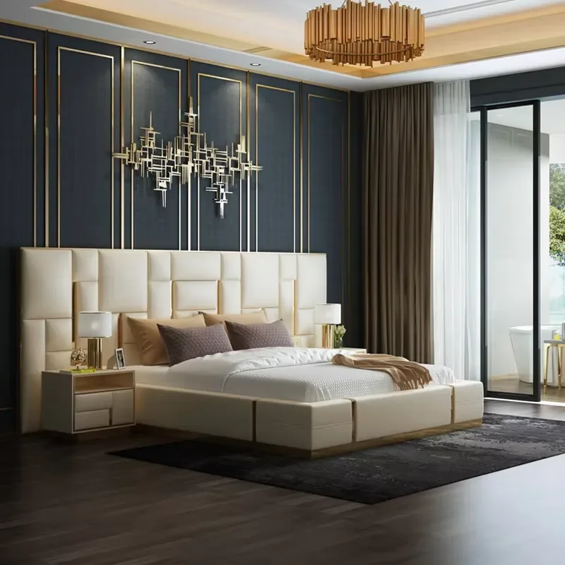 Italian White Modern Queen Bedroom Set Luxury Royal Mirror King Size Home Furniture Elegant Glossy Finish Nightstand Dresser