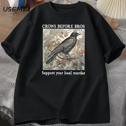 Funny Crows Before Bros Retro T Shirt Women Men Halloween T-shirt Casual Cotton Crewneck Short Sleeve Tee Dark Academia Clothing