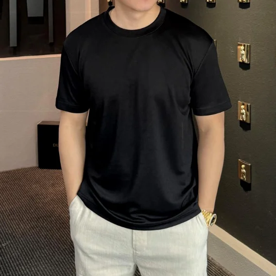 

High Quali Anti-Wrinkle Slim Fit ort Sve T-irt Men's Faionable Summer 2024 Color f Sve Body irt Trendy