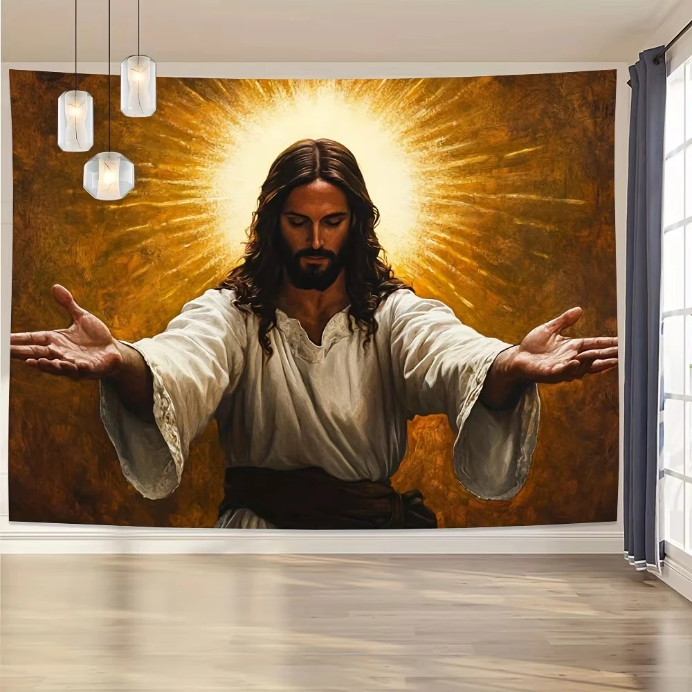 Jesus-Segens-Wandteppich mit Heiligem Licht Christlicher Glaube Wandbehang Ölgemälde Dekoration für Kirche Wohnzimmer Schlafzimmer