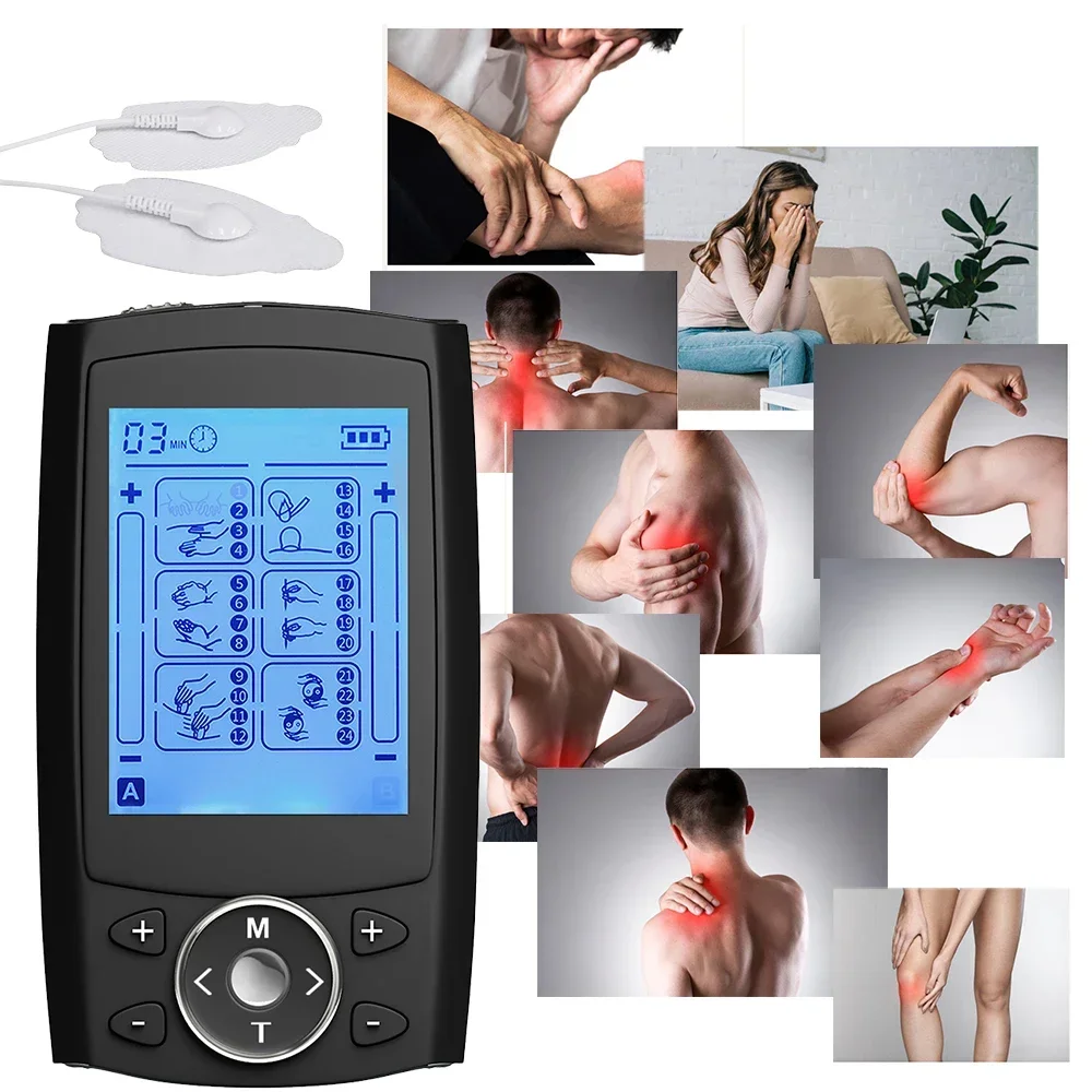 TENS EMS Muscle Stimulator 24 Modes LCD Display Electric Pulse Massager Mild Vibration Portable Neck Back Full Body Care Tool