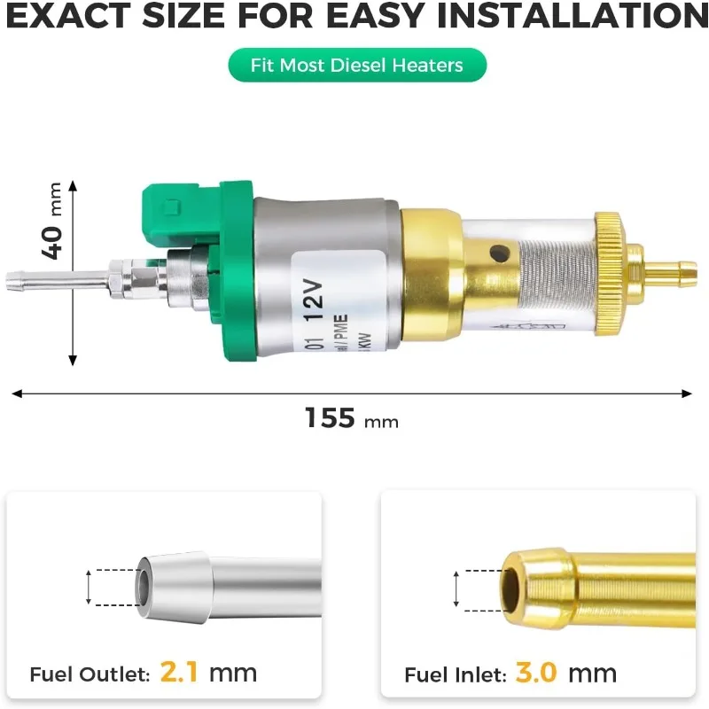 Durable 12V/24V Diesel Heater Fuel Pump - Dual Filter, Ultra Quiet, Direct Fit for RV & Truck Systems