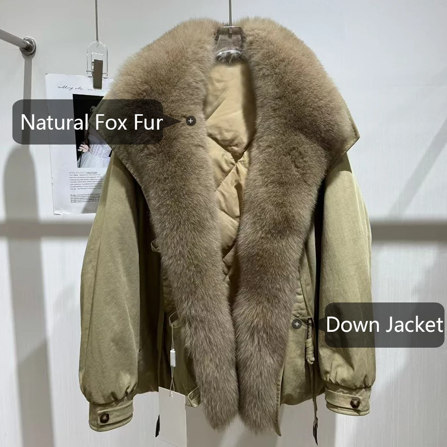 Women's Winter Down Jacket With Shawl Collar Short Real Fox Fur Puffer Jacket Genuine Fox Fur Coat Fashion Furry Jacket