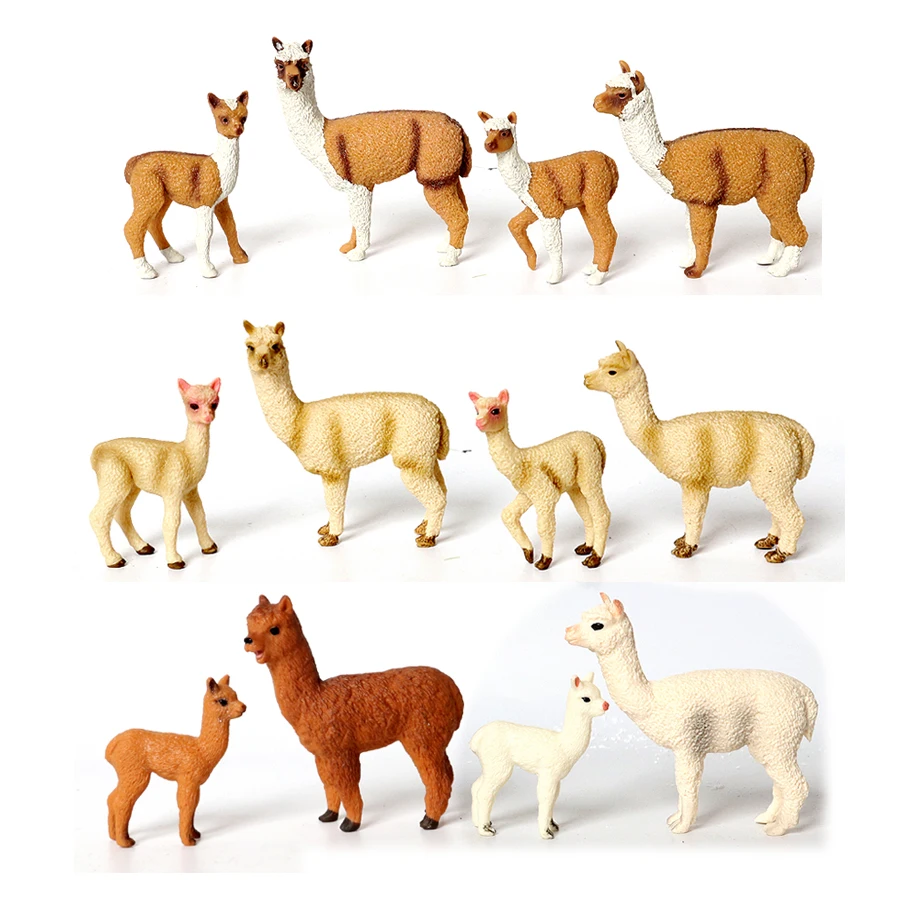 4 PCS Realistic Alpaca Llama Family Set with Cub Plastic Forest Jungle Animal Figurines Cake Toppers Christmas Birthday Gift