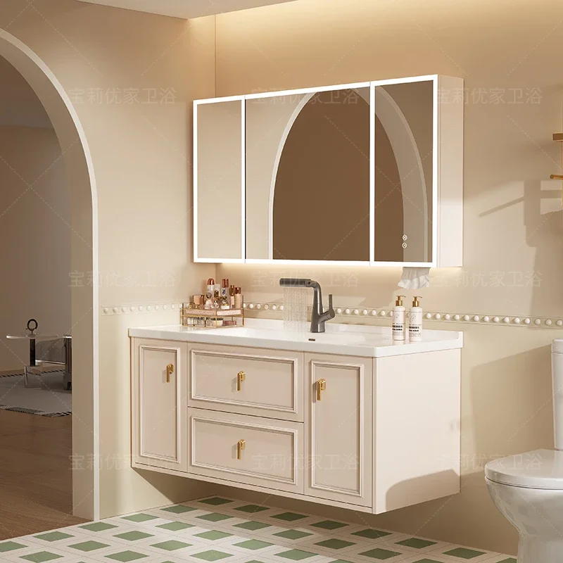 New Cream Air Style Bathroom Cabinet Ceramic Integrated Basin Bathroom Cabinet Toilet Washbasin Washbasin Cabinet Combination