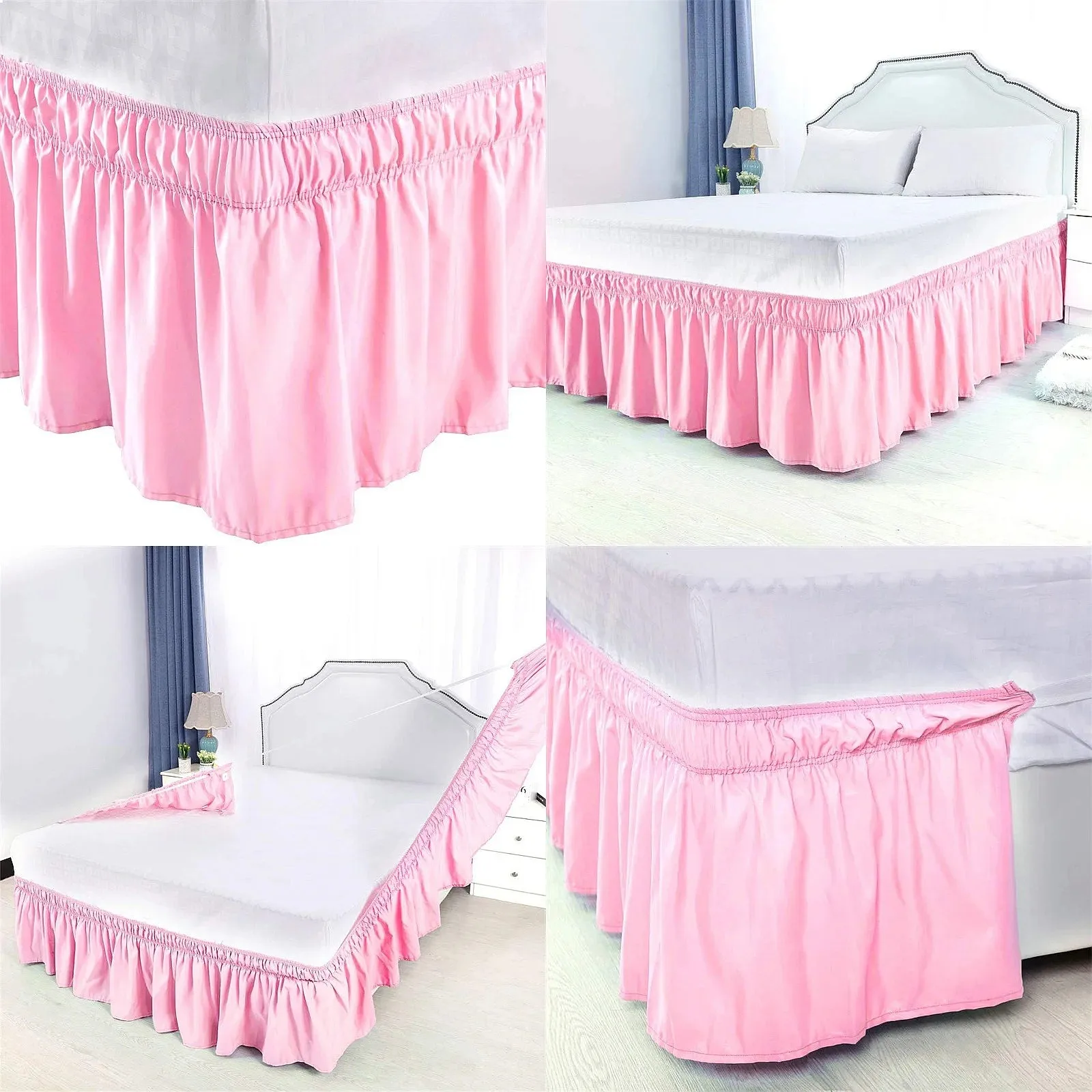 Comfort Ruffled Bed Skirt Double Layer Elastic Wrinkle Fade Resistant 15 18 Inch
